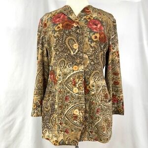 WORTHINGTON Vintage 80s 90s Tan Floral Blazer Jacket Women's 14 Petite USA Made
